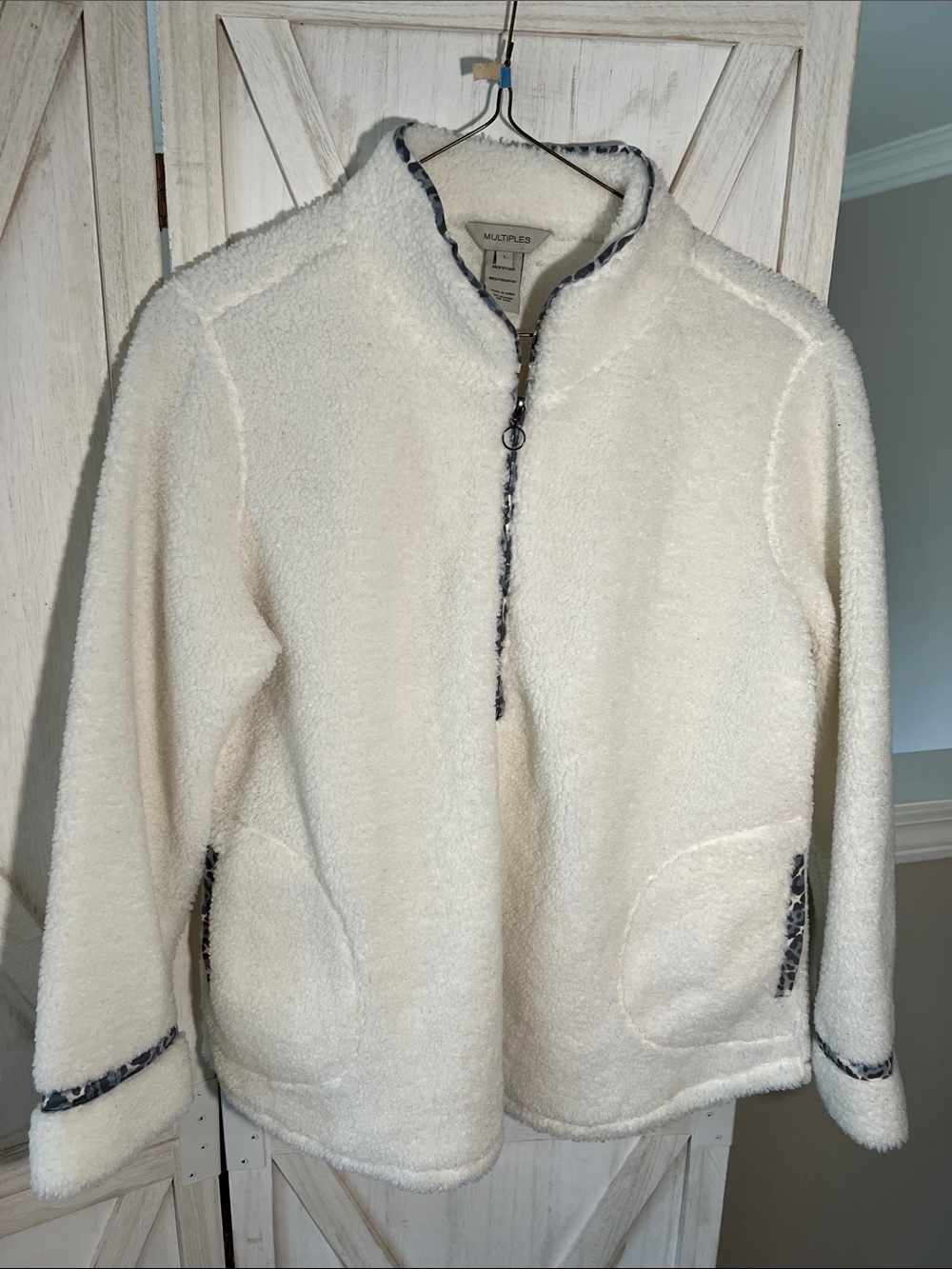 Multiples Cream Sherpa Half-Zip Pullover with Contrast Trim